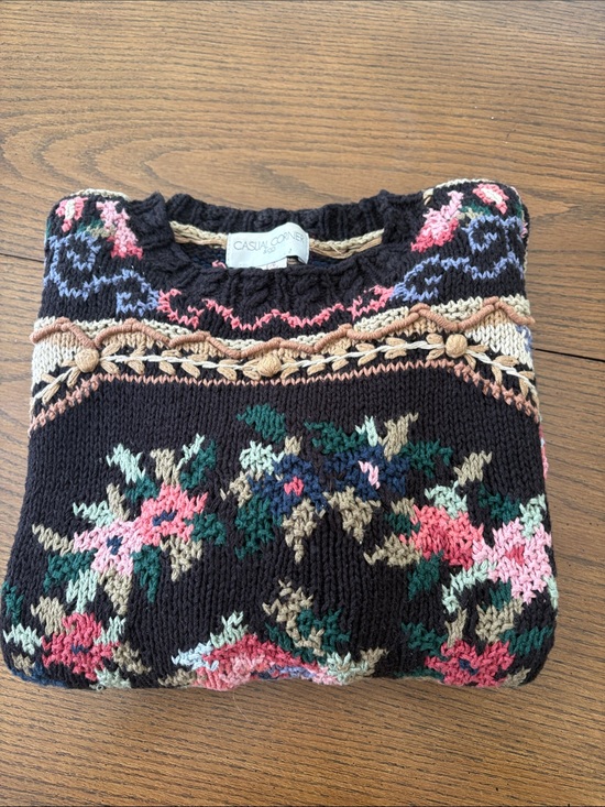 Casual Corner Sweaters - Casual Corner Navy Knit Sweater with Pink & Tan Stripes